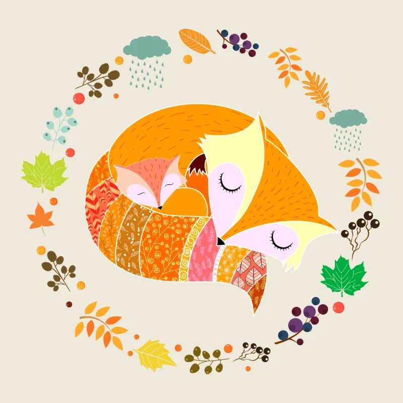 Couronne d’automne des renards endormis mignons