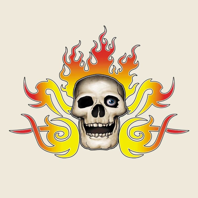 Schädel und Flammen