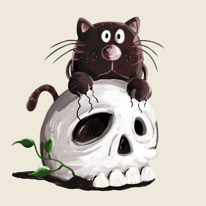 Schwarze Katze und Totenkopf Comic