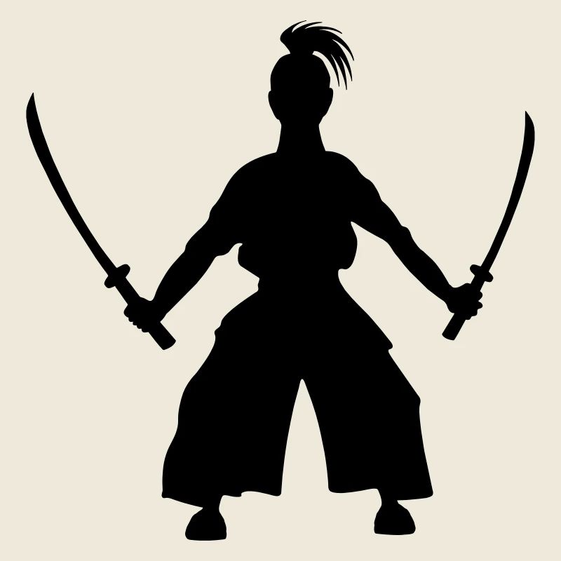 Samurai stehender japanischer Schwertkämpfer 2 Schwerter