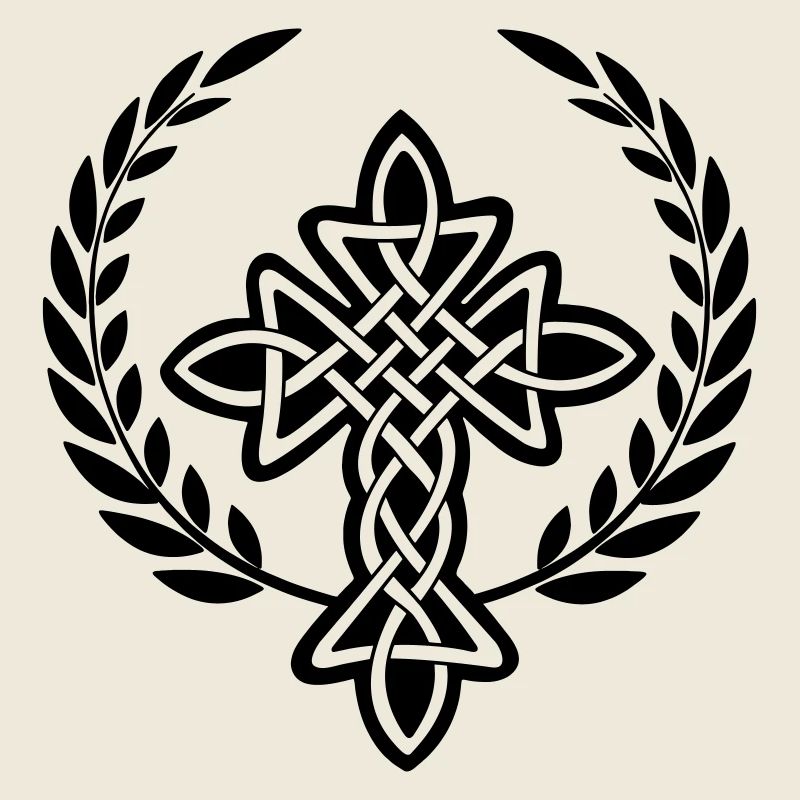 Logo de croix celtique dans une couronne de laurier