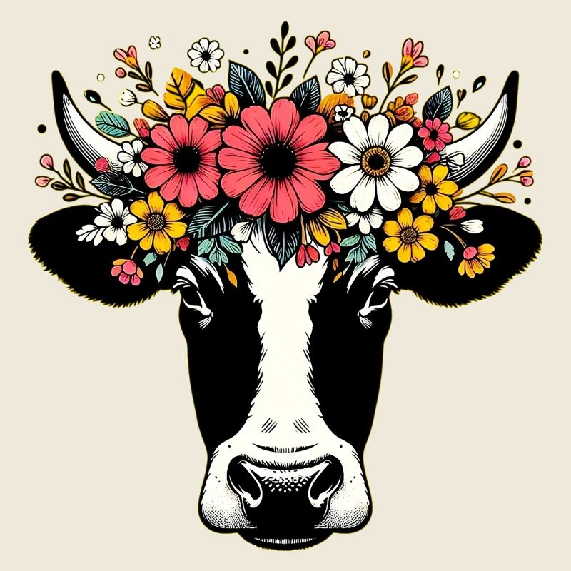 Vache avec des fleurs