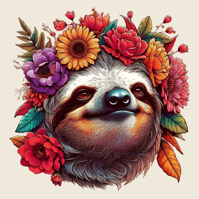 Faultier mit Blumen