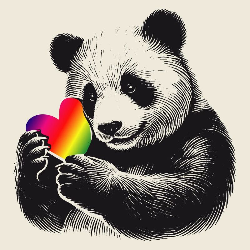 Liebevoller Panda mit Regenbogen-Herz