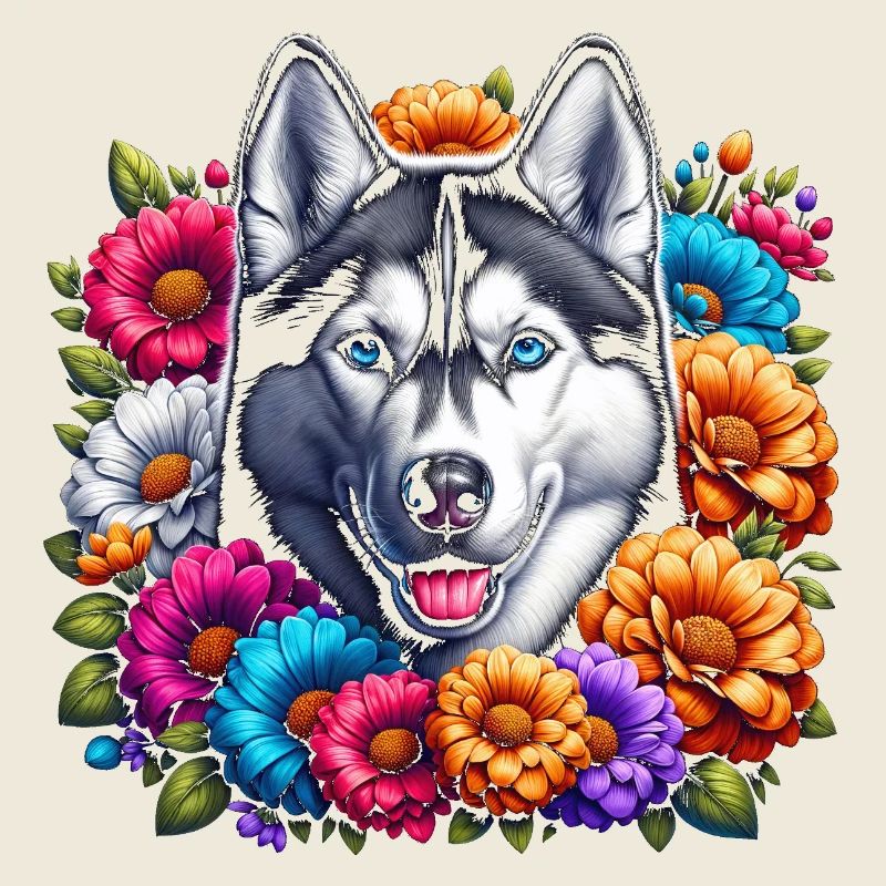 Husky and Floral Pattern