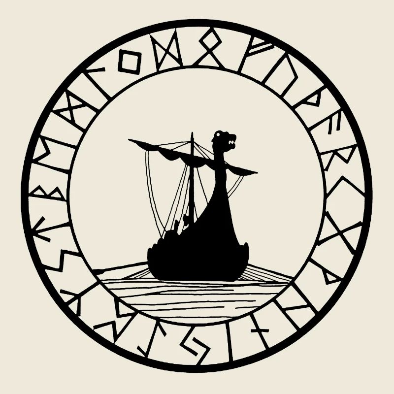Schwarzes Wikinger-Langschiff und Kompass
