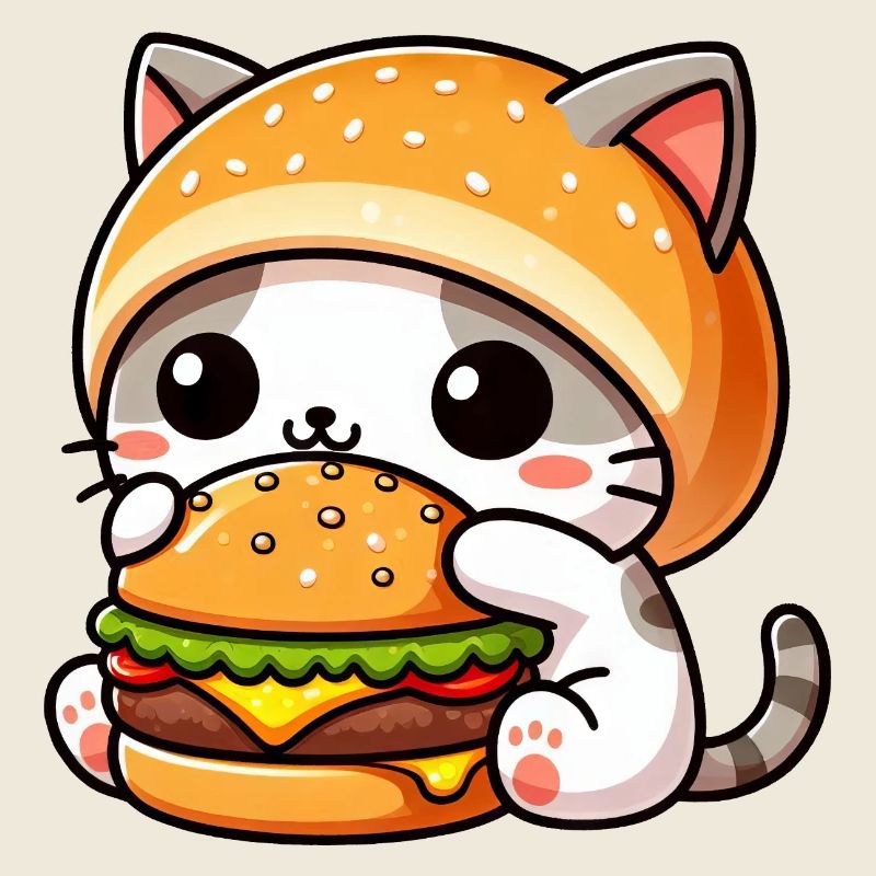Dessin animé de chat mignon avec hamburger amateur de restauration rapide