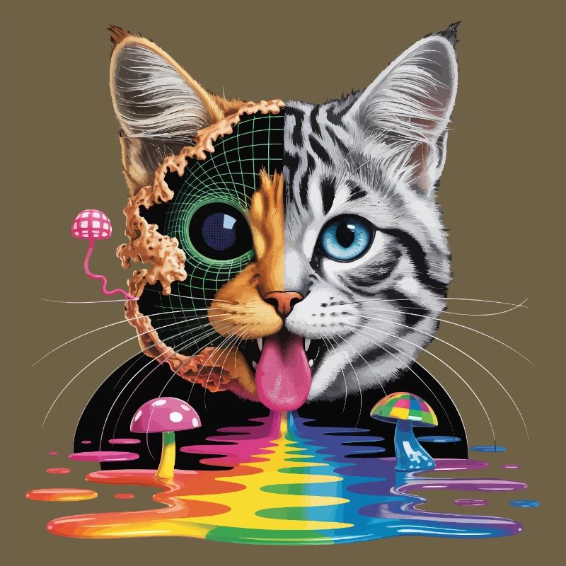 Surreal Cat Half-Glitch Design