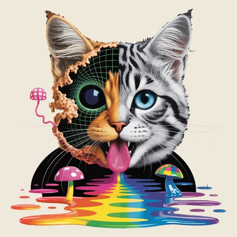 Surreales Katzen-Half-Glitch-Design