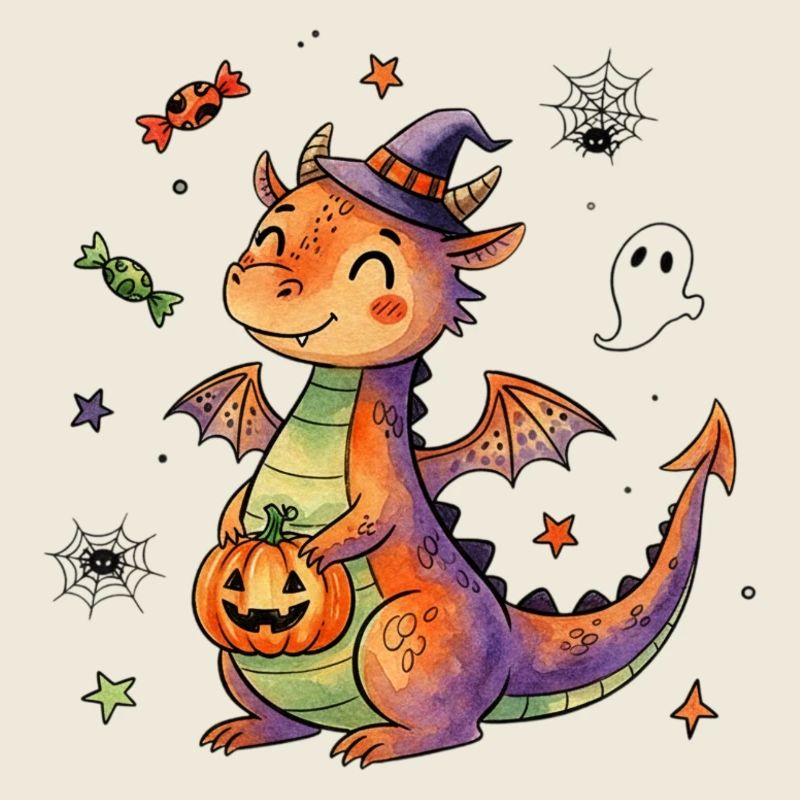 Friendly Halloween Dragon with Pumpkin