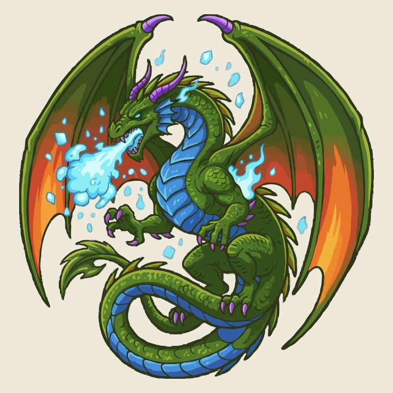 Bleu Vert Dragon Cracheur de Glace
