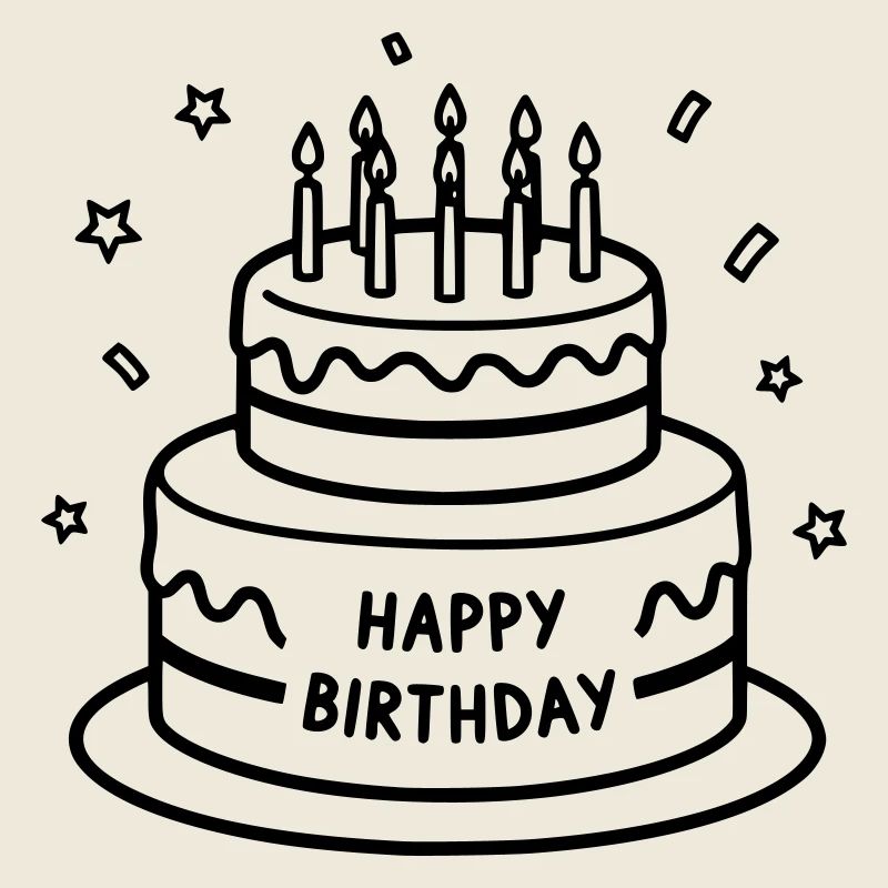 Gâteau de joyeux anniversaire avec bougies Line Art