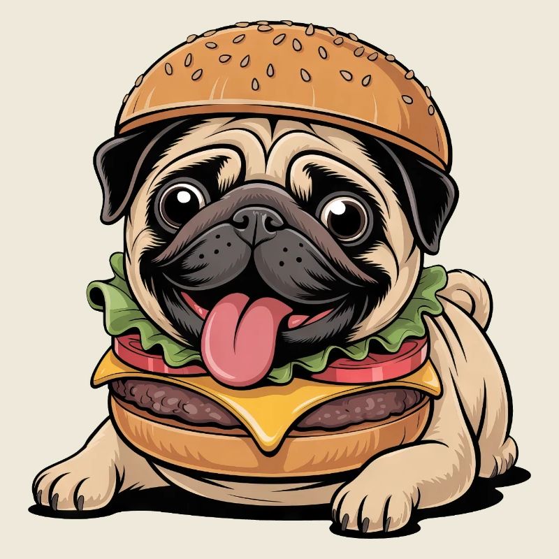 Funny Pug as Halloween Monster Cheeseburger