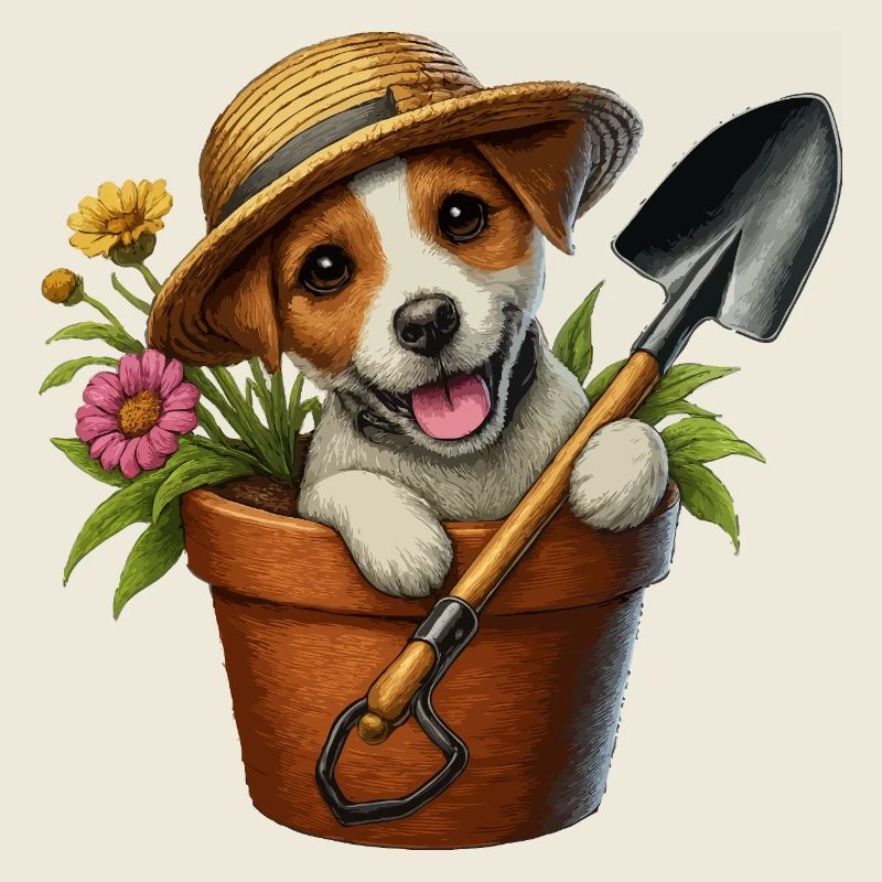 Jack Russell terrier pot de fleurs design de jardin