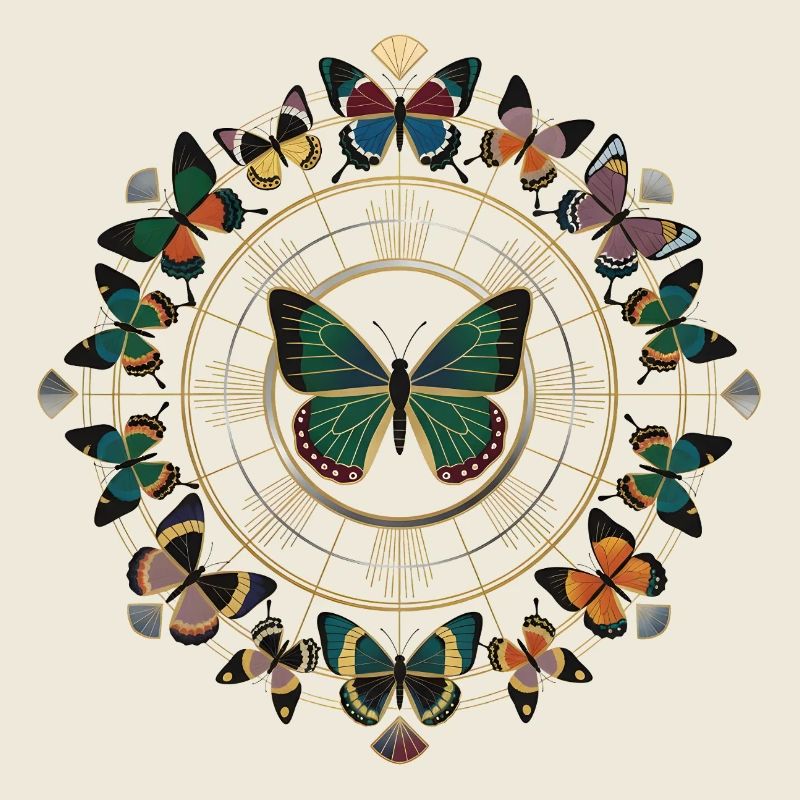 Cercle de mandala papillon doré