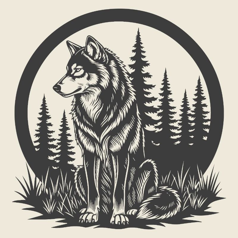 Waldwolf Silhouette im Kreis