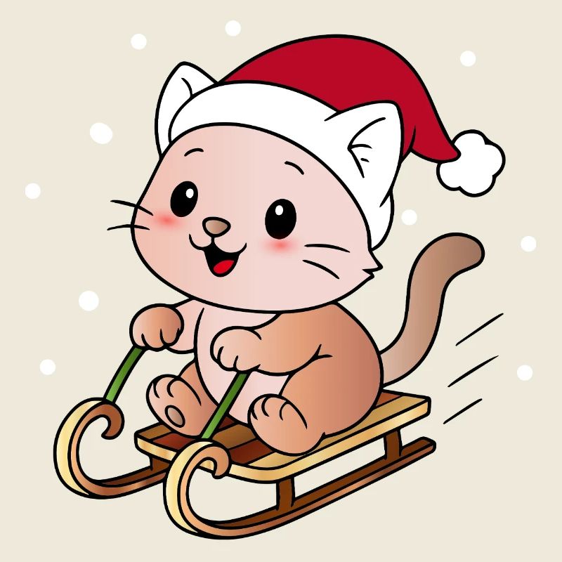 Chat de Noël laid sur le traîneau