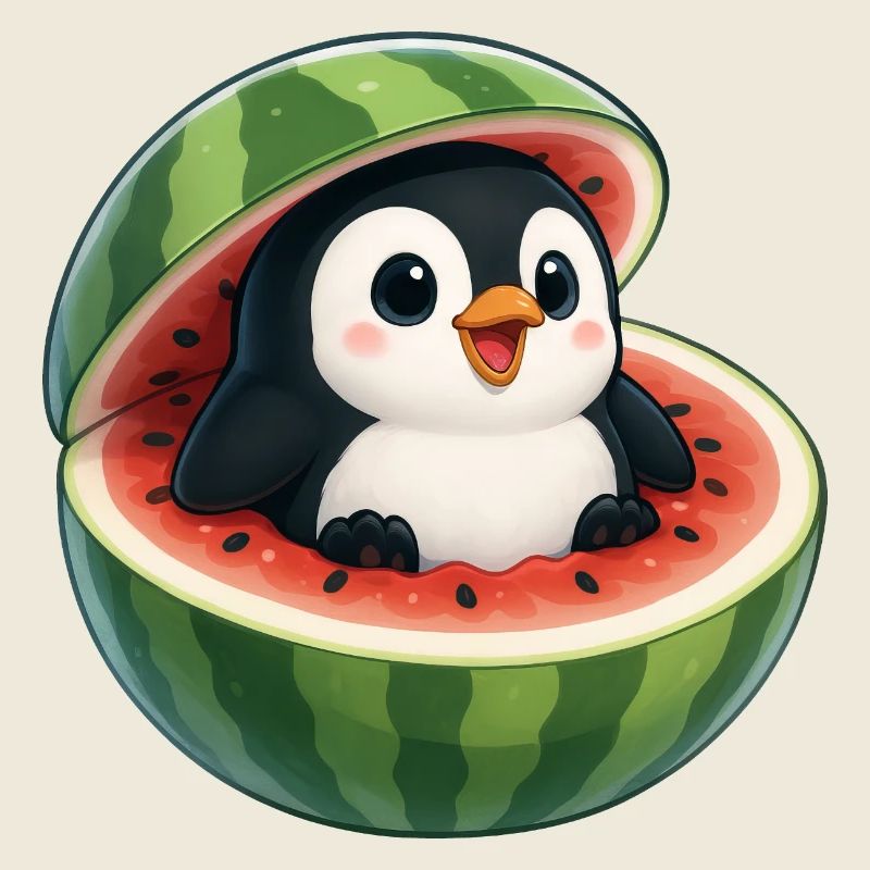 Quirky Penguin with Melon Funny Fruit Summer