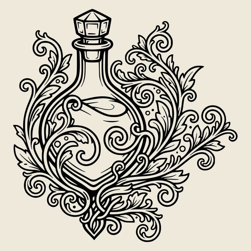 Elixir vial and flowers