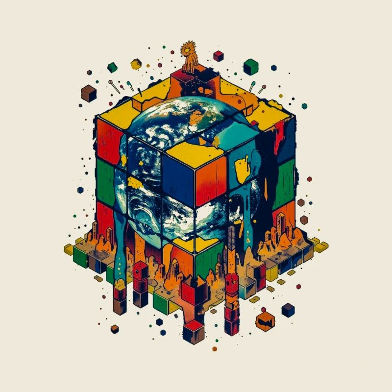 Terre dans le Cube de Blocs de Couleur