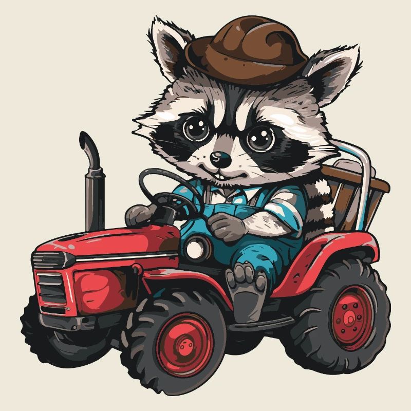 Waschbär Traktor Farmer
