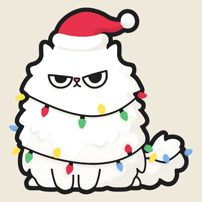 Grimmige Weihnachtskatze mit Lichtern