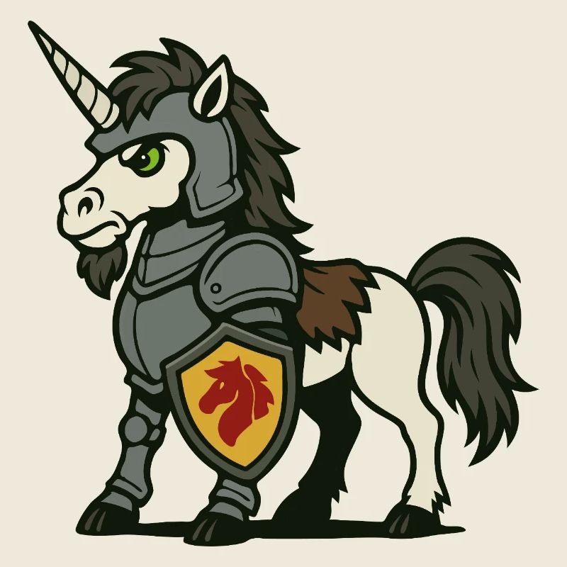 Ritter-Einhorn-Paladin mit Rüstung und Schild
