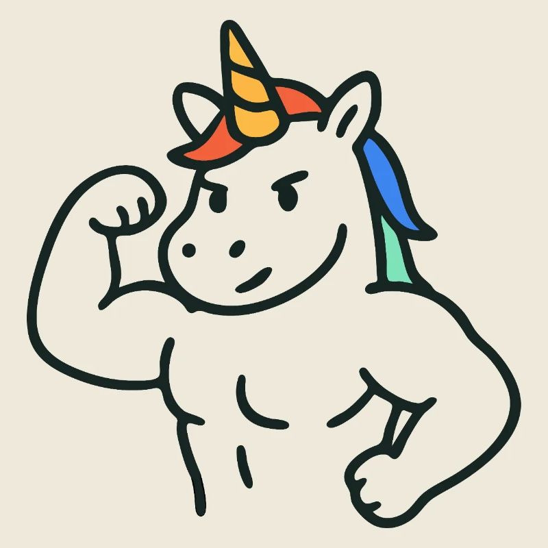 Starkes, flexierendes Einhorn mit bunten Mähnenkunst