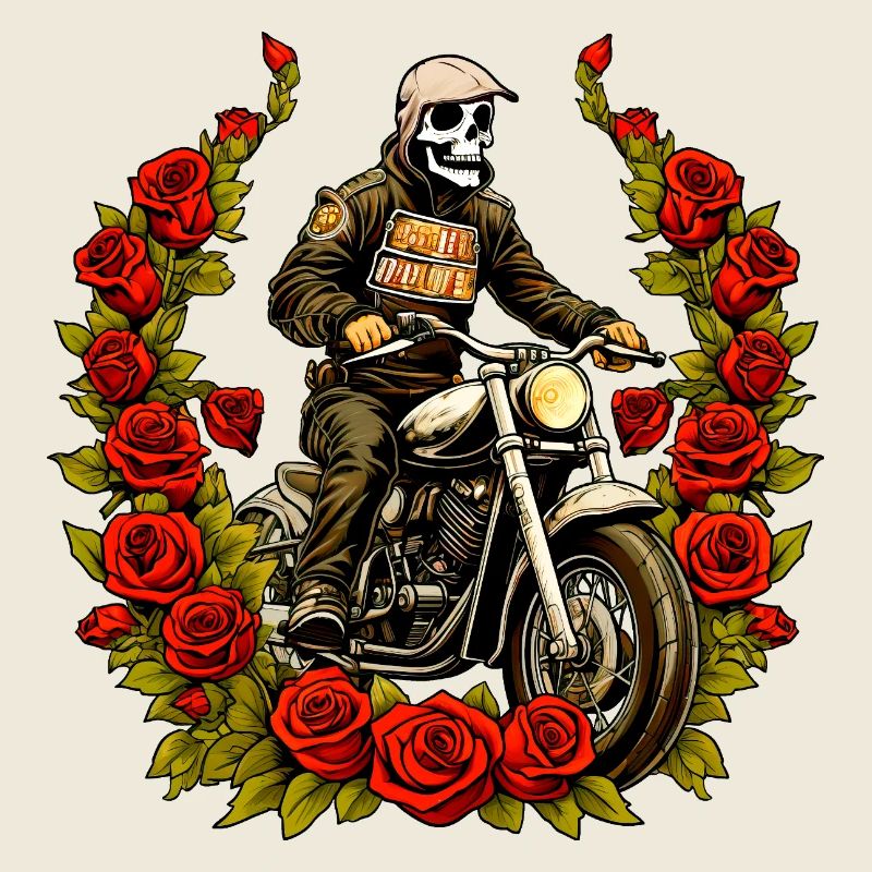 Roses Squelette Motocycliste