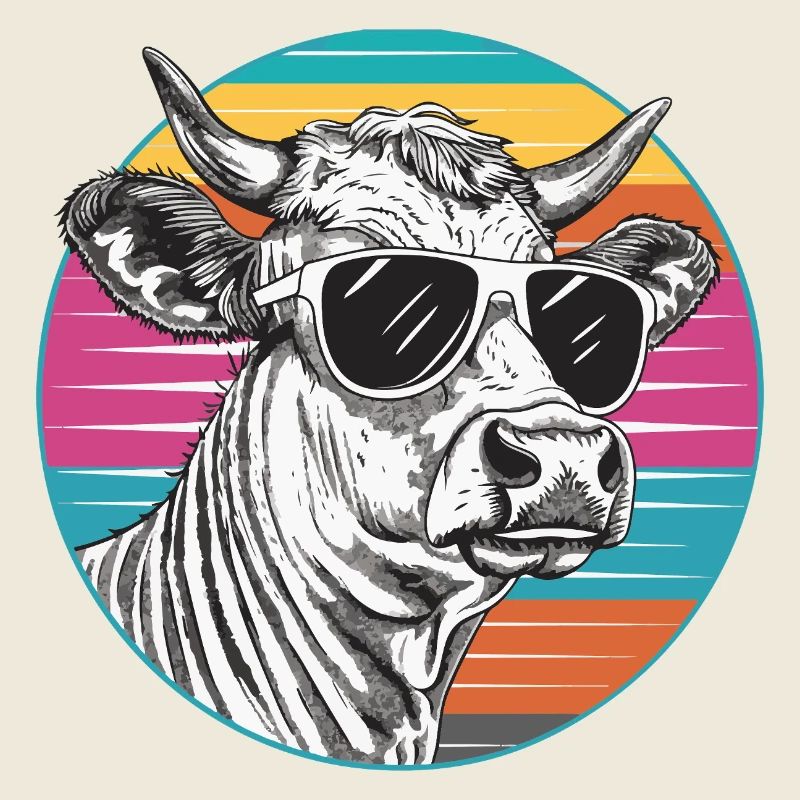 Cow in retro neon look with sunglasses