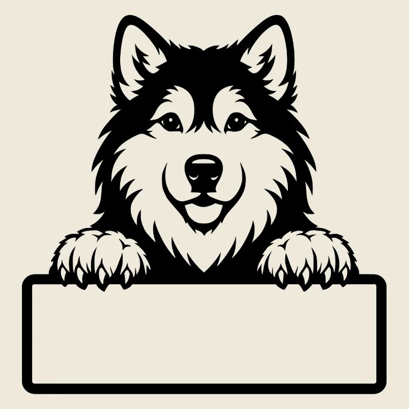 Badge nominatif de chiot Alaskan Malamute noir et blanc
