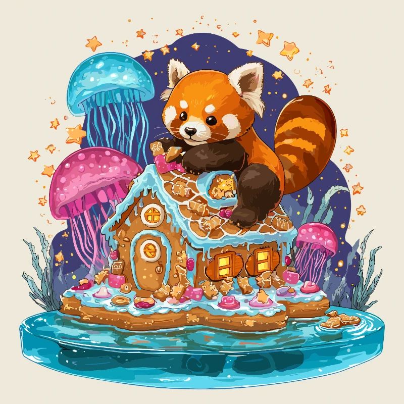 Panda on sugar house in the sugar sea
