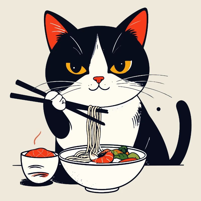 Katze isst Sushi mit Stäbchen Ramen Charm Nudeln