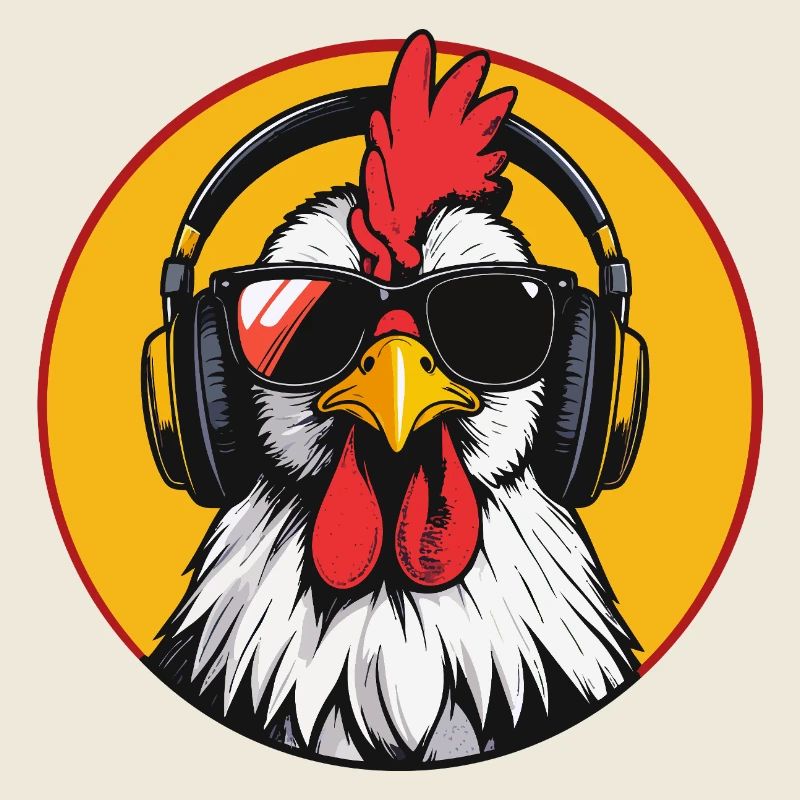 Pop-Art Hahn mit Kopfhörern Sonnenbrille Fun Huhn