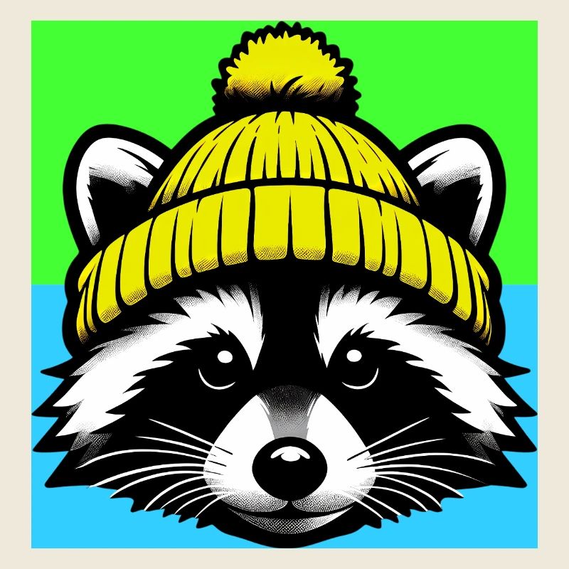 Raccoon with a wool cap