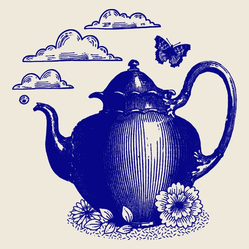 Bouilloire bleue dans la magie des nuages