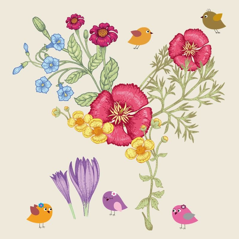 Bouquet de fleurs avec des oiseaux