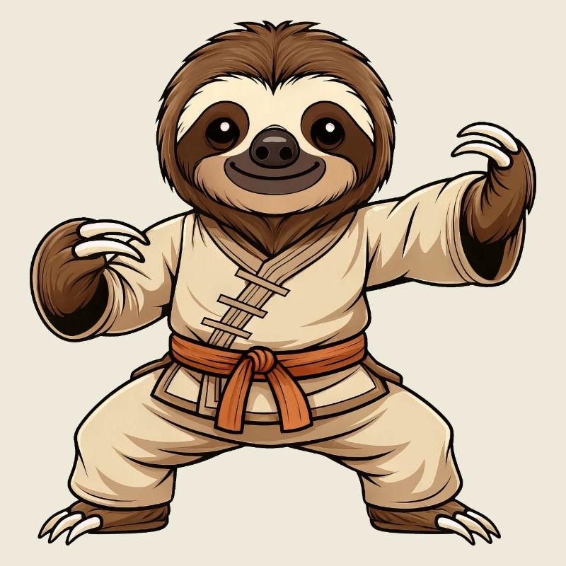 Cute Sloth Cartoon Martial Arts Kung Fu Self
