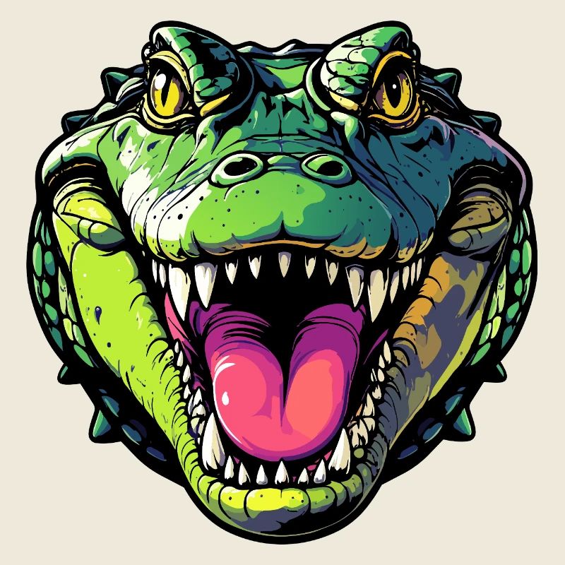 Krokodil Kopf mit Maul offen und spitzen Zähnen