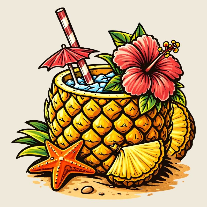 Pineapple Cocktail Illustration Tropical Drink
