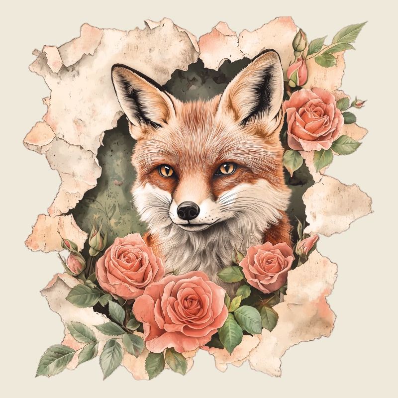 Fox with Roses Vintage