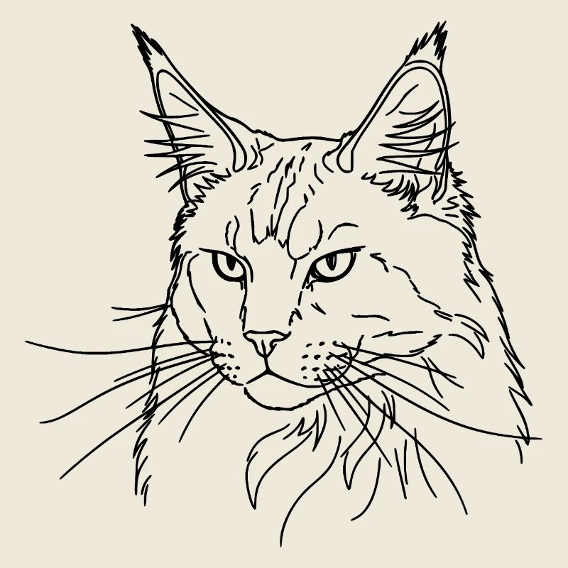 Majestic Maine Coon Minimalist Line Drawing