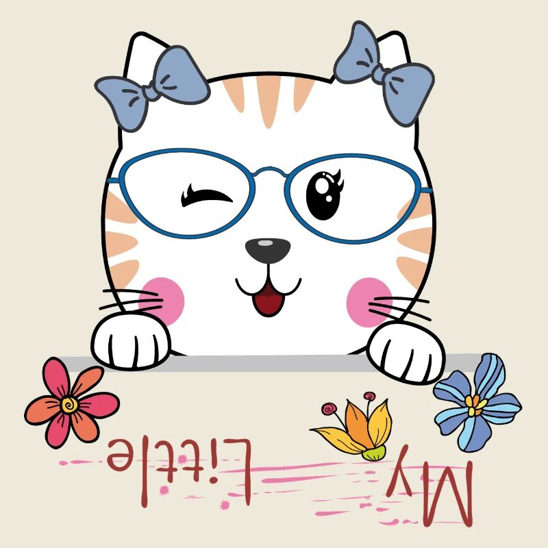 Katze mit Brille und Blumen