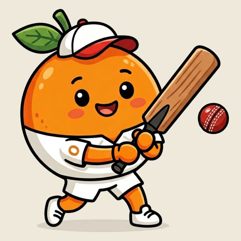 Orange drôle jouant au cricket