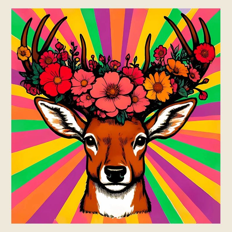 Cerf aux fleurs