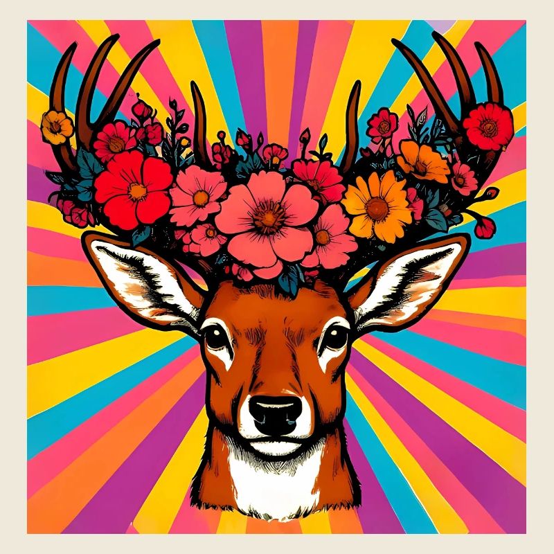 Hirsch mit Blumen