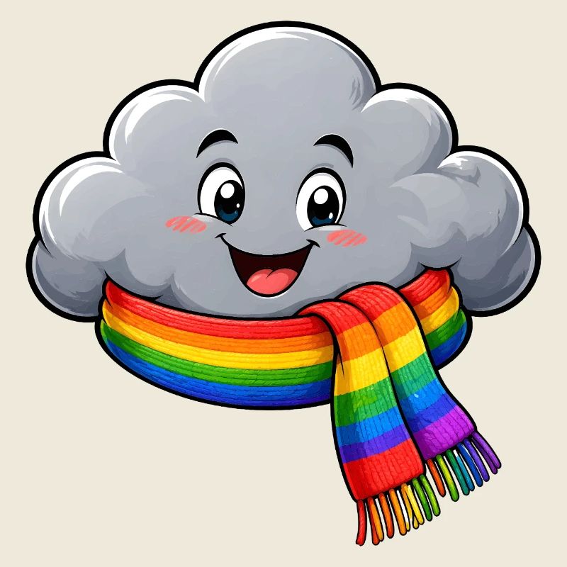 Nuage avec écharpe arc-en-ciel : motif drôle