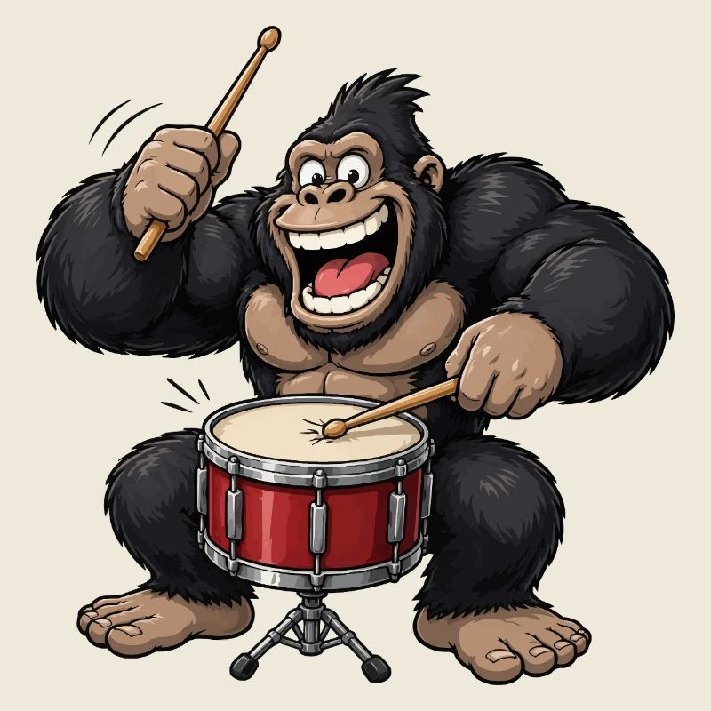 Gorilla am Schlagzeug Trommel