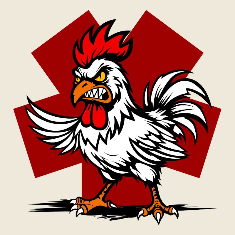 Combative rooster with yellow eyes
