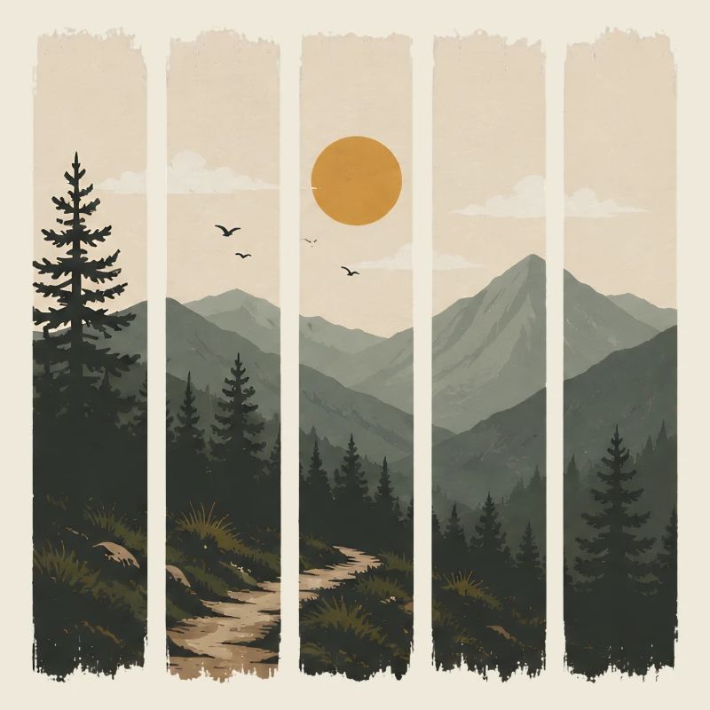 Forest panorama in sun panels
